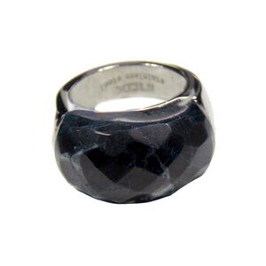 Inox Women's Polished Stainless Steel Ring with Black Stone, Size 6
